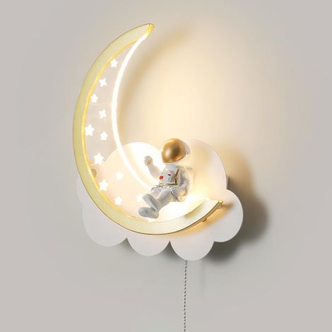 Applique murale en forme de croissant en métal avec abat-jour en acrylique, applique murale d'astronaute de dessin animé, applique murale LED moderne - 7W - 3 modes de couleur, appliques murales d'écl (1/5)