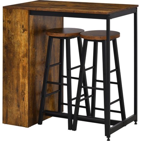 Industrial Bar Table Set for 2, 3 Pieces Pub Table and Bar Stools with Storage Shelf for Kitchen