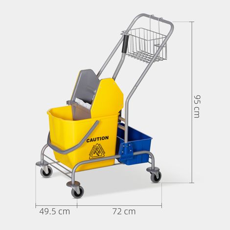 Chariot de nettoyage Wrider, seau de 25 L, avec étagères en plastique, PP et métal, 72 x 49,5 x 95 cm, bleu et jaune (1/5)