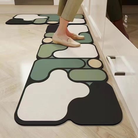 Tapis de cuisine verts 2 pièces (40 x 60 cm + 40 x 120 cm) - Tapis de cuisine noirs Tapis de sol de cuisine lavables antidérapants (1/4)