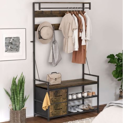 MEUBLIV 6-in-1 Garderobe mit Bank, Schuhregal und 2 Stoffschubladen (1/5)