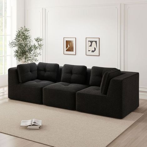 Canapé modulable - SOGEU - Canapé d'Angle - Velours côtelé - Assise profonde - Angle réversible (1/5)
