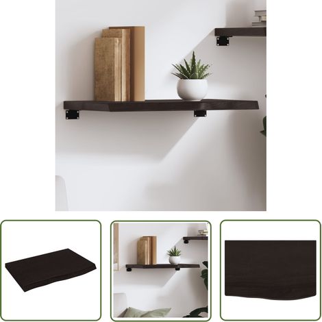 The Living Store Wandregal Dunkelbraun 60x40x(2-4) cm Massivholz Eiche Behandelt - Wandregal - Eichendielen - Holzmöbel - Rustikal - Wohnraum Dekoration