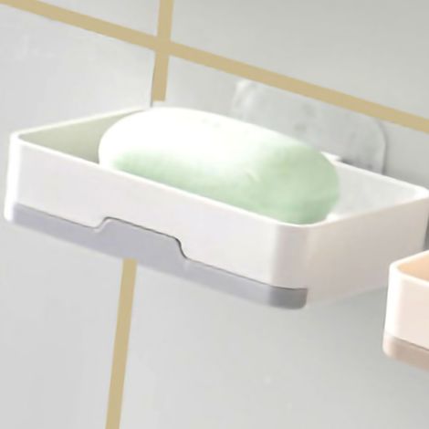Seifenablage aus Kunststoff, bohrfreie Montage für Bad und WC, hellgrau, 1-stufig