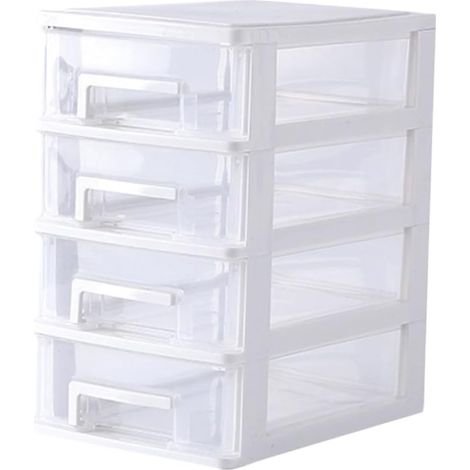 Armoire De Rangement Tiroir 4 Niveaux Moyenne Taille Plastique Transparent Blanc Organisateur Bureau Salle D'étude Multifonction Support Articles Divers (1/5)