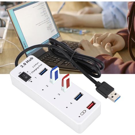 Concentrateur USB 3.0 4 Ports Blanc, Hub de Charge Rapide pour PC et Ordinateur Portable (1/5)