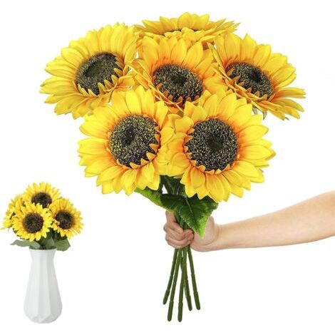 QORVA-8 pièces de tournesols artificiels, 45 cm de décoration de Sunflower Decoration pour Table, Fleurs artificielles déco d'automne pour Mariage, fête, Salon, ou décoration de Table.