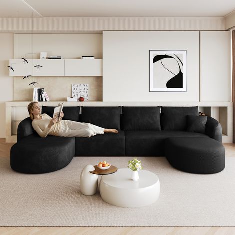 Canapé d'angle en forme de U de 336 cm, canapé compressé en mousse, canapé modulable sans armature, canapé compressé pour salon, chambre, appartement, aucun assemblage requis, noir (1/5)