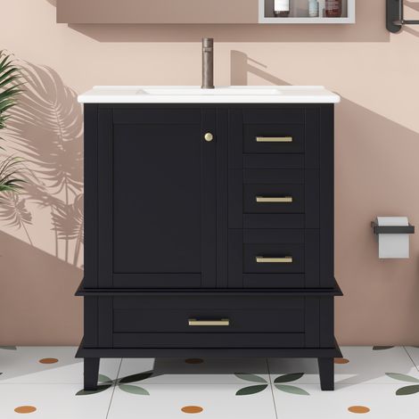 Schrank Aufbewahrung 76x46x83 5cm Keramik Schwarz OKMYHOME (1/5)