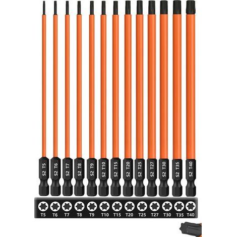 Set de 13 Embouts Torx Longs T5-T40 Acier S2 150mm Magnétiques Pour Perceuse (1/5)