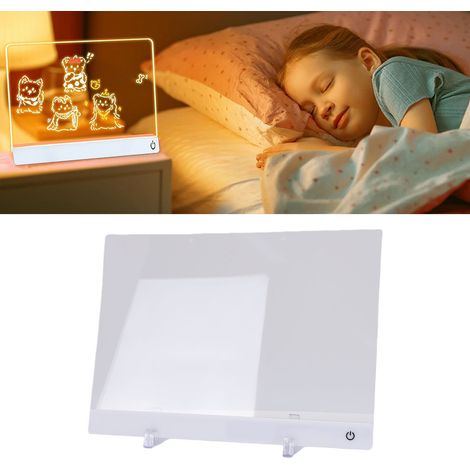 Tableau blanc LED 30 x 20 cm (11,8 x 8 pouces) avec 7 LED RGB, 4 modes d'éclairage, surface effaçable à sec en acrylique, 7 marqueurs inclus, support et outil d'effacement. (1/5)
