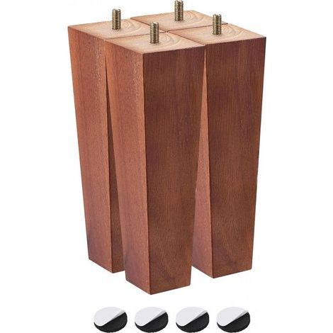 Lot de 4 pieds de meubles carrés en bois massif - 200 mm - Pour canapé, chaise, table - Marron (1/5)
