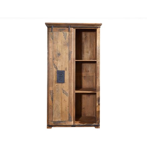 Massivmoebel24 – Armoire en bois de manguier laqué 100x60 cm – Porte coulissante – 4 étagères – Style industriel – Finitions artisanales