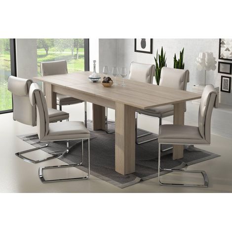 Table de salle à manger extensible, Console extensible, Table moderne avec rallonge, 140 / 200x88h75 cm, couleur orme clair (1/3)