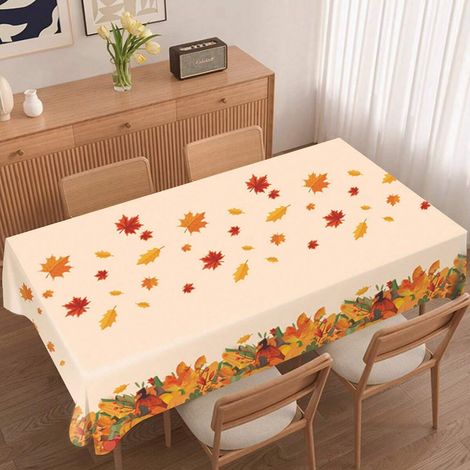 Chemin de table à motif de feuilles d'érable, idéal pour décorer une table pour Thanksgiving ou une fête d'automne. 274 x 137 cm (1/5)
