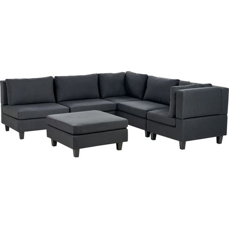 Modul Ecksofa 5-Sitzer UNSTAD Stoff Schwarz mit Ottomane linksseitig