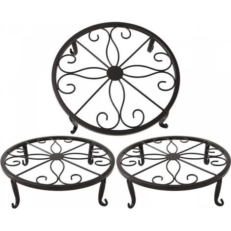 Support de pot de fleurs noir 23 x 23 x 11,5 cm, support de plantes succulentes en fer, support de plantes rétro d'intérieur et d'extérieur, 3 pièces (1/5)