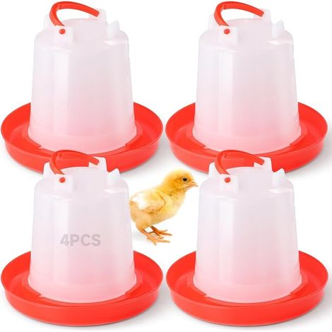 Lot abreuvoirs pour poussins, mangeoires à eau de volaille de 1 L, abreuvoir à volaille avec poignée, récipient à eau en plastique pour poulets, dindes, canards et plus encore (1/5)