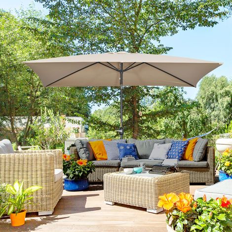 Parasol inclinable rectangulaire aluminium polyester haute densité 3 x 2 m kaki