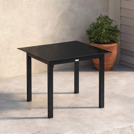 Table de jardin carrée en aluminium et verre trempé 80 x 80 cm (1/5)