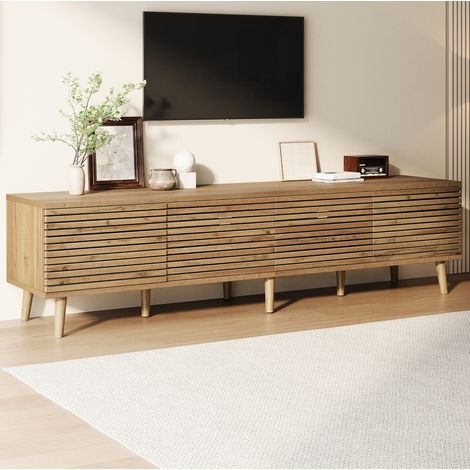 Mueble TV 180x40x46 cm para televisores hasta 75 pulgadas, 4 puertas, almacenamiento, madera natural (1/5)