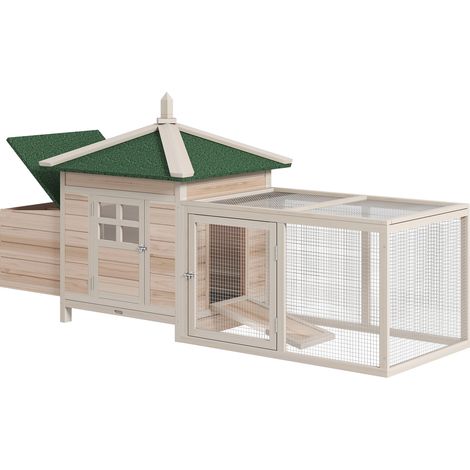 GagaPoulailler cottage multi-équipement perchoir rampe pondoir enclos tiroir à déjection 196L x 76l x 97H cm bois massif pin (1/5)