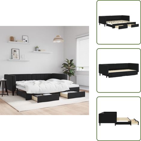 The Living Store Tagesbett Ausziehbar mit Schubladen Schwarz 90x200 cm Samt - Schlafsofa - Gästebett - Tagesbett - Ausziehbares Bett - Wohnzimmer Möbel (1/5)