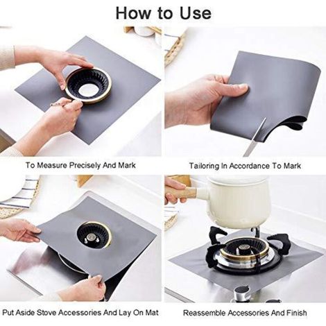 Protection de Gazinière, Lot de 4 Protection Cuisinière à Brûleurs Gaz, en Fibre Réutilisable Facile à Nettoyer et à Couper (1/2)