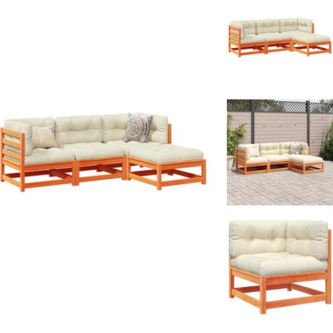 Salon de jardin 4 pcs avec coussins cire marron bois pin massif - Ensemble Salon De Jardin - Canapé Extérieur - Meuble De Jardin - Mobilier De Jardin - Terrasse (1/5)