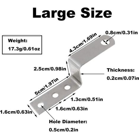 Z-förmige Winkel, rechtwinklige Winkel, Bilderrahmenbefestigungen, Möbelhalterungen, Regale, Haus-, Schuppen- und Torbefestigungen – 25 mm (1/5)