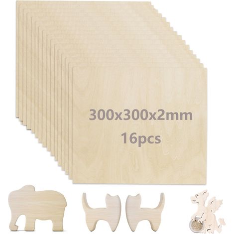 16 Pièces Contreplaqué 2mm en Bois de Tilleul 300x300mm Planche Bois Brut Idéal pour Découpe Laser Gravure CNC Maquette Architecture et DIY Loisirs Créatifs Plaque de Bois Lisse (1/5)
