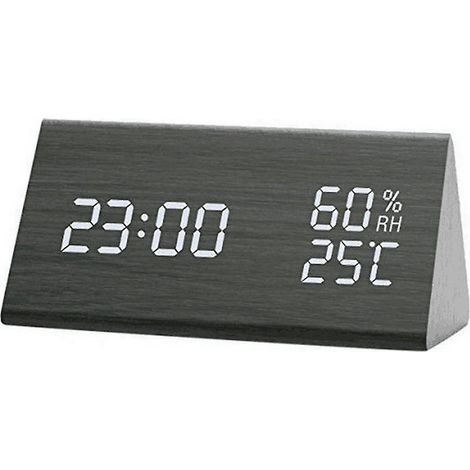 Réveil numérique en bois, horloge de table LED avec affichage de l'humidité et de la température, alimentation USB (1/5)
