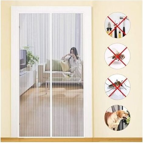 Magnetic Fly Screen Door,Fiberglass Fireproof Fine Mesh Fly Insect Screen Door Curtain with Lock,Automatic Closing (White 110 x 210cm) MUMU (1/4)