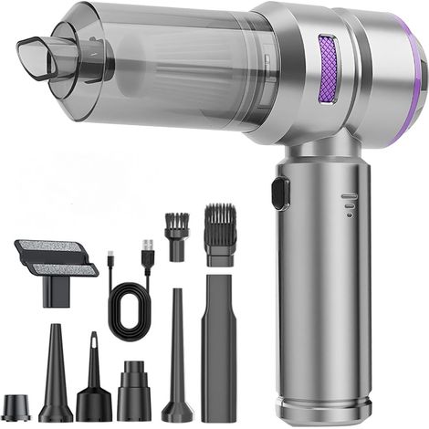 4-in-1 Akku-Handstaubsauger, 22.000 Pa, 3 Geschwindigkeitsstufen, Mini-Autostaubsauger mit bürstenlosem Motor, Gebläse, Druckluft, 6000 mAh, für Büro und Zuhause (1/5)
