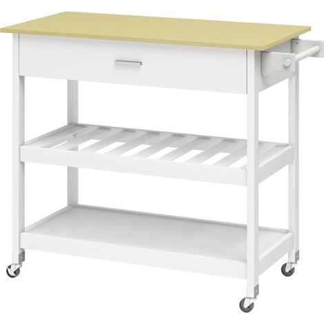 Desserte de cuisine îlot mobile 109 x 51 x 93 cm grand plan de travail tiroir et étagères style moderne en MDF blanc (1/5)