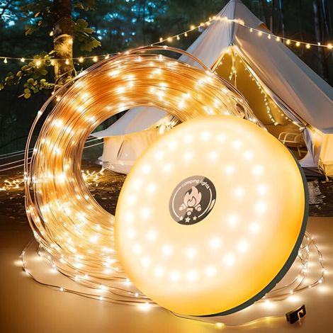 Guirlande Lumineuse Camping - 10 M - Étanche IPX4 - Batterie 2000 mAh - Lumière Chaude 200 lm - Extérieur Terrasse Jardin Balcon - 1 Pièce (1/5)
