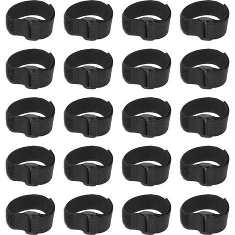 20pcs colliers de serrage réutilisables avec boucle en plastique et fermeture auto-agrippante en nylon, noir, 20x300 mm (1/5)
