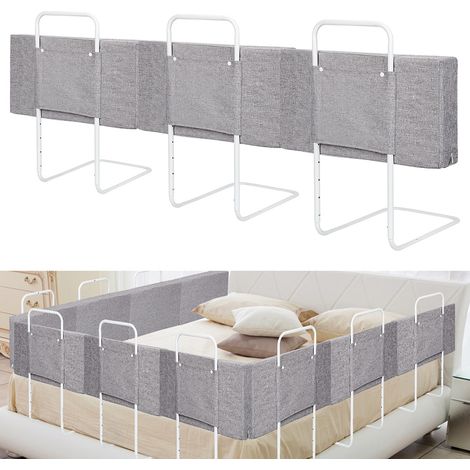 Wolketon 2X Rausfallschutz Bettschutzgitter, Bettgitter,50cm 5-Loch Höhenverstellbar , Kinderbettgitter für Familienbett und Kinderbett(100cm, Leinen Grau)
