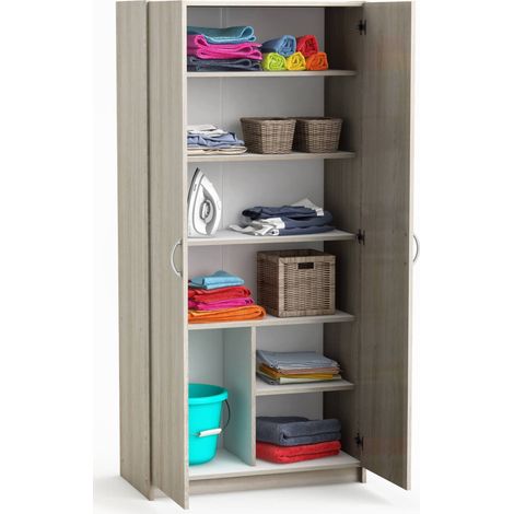 Dmora - Armadio multiuso 2 ante Zadok, Mobile multifunzionale, Mobiletto scarpiera, Guardaroba porta scarpe, 80x41 h170 cm, Rovere