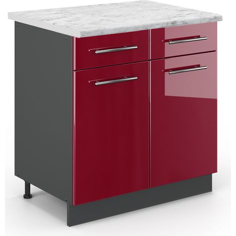 Mobiletto base per cucina Fame-Line, Bordeaux lucido, 80 cm , PL Marmo, Vicco