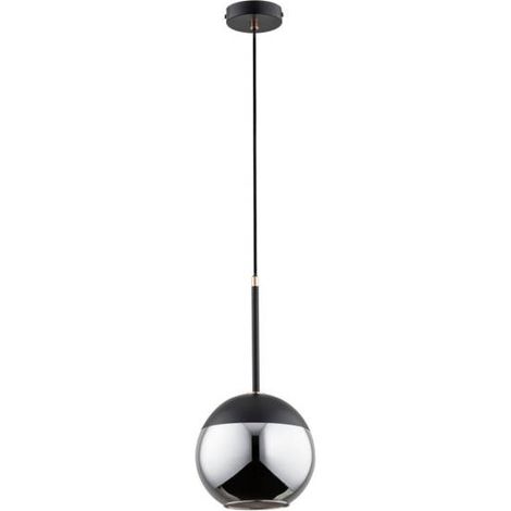 Alfa VOLDA Modern Pendant Ceiling Lamp, Black Metal with Chrome Glass Globe Shade, 1-Light E27 (Max 15W), Dimmable, Hanging Light 90cm Height, 20cm for Living Room & Bedroom (1/2)