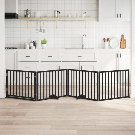 4-tlg. Hundetor mit Tür Faltbar Schwarz 320 cm Pappelholz (1/5)