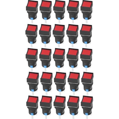 Beleuchteter Druckknopf, 25 Stück, quadratischer Selbstverriegelungsschalter, 16 mm, 220 V, 5 A, rot, für Netzteil (1/5)
