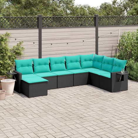 vidaXL Salon de jardin 8 pcs avec coussins noir résine tressée (1/5)