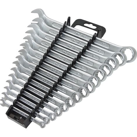 Jeu de clés mixtes 1035515 – Acier chrome-vanadium – Forgé, trempé, chromé – Tailles 6 à 22mm – Très bonne stabilité dimensionnelle – Famex