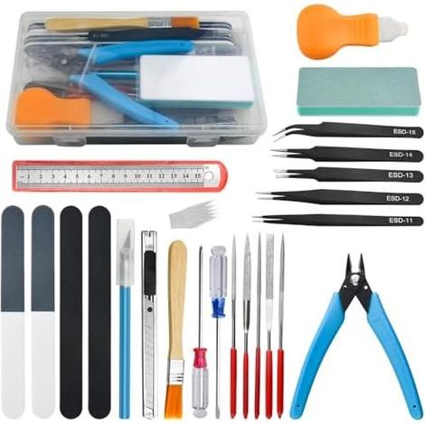 BGTXINGI 28-Piece Basic Tool Set for Gundam Modeling with Plastic Box - Model Kit, Assembly, Repair and DIY (1/5)