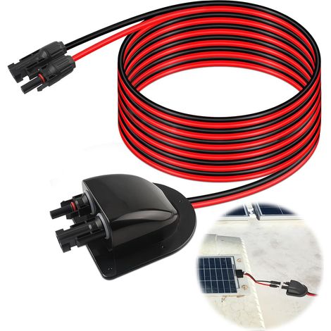 Entrée de Câble Solaire Double pour Toit Étanche avec Rallonge de Câble Solaire de 2 m pour Camping-Car Caravane Bateau, Noir (1/5)