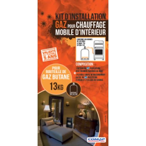 Comap – Kit chauffage mobile d’intérieur au gaz 13kg – Détendeur butane NF avec sécurité – Flexible 1m – Pression 28 mbar – S651196
