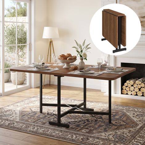 Mesa de comedor y mesa extensible de 120 cm x 80 cm, plegable y fácil de guardar, elegante, con estructura de aleación de alta resistencia y acabado en nogal. (1/5)