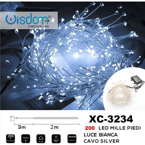 TRADE SHOP - Catena Luminosa 200 Led Mille Piedi Effetto Ramo Luce Bianca A Batteria Xc-3234 -